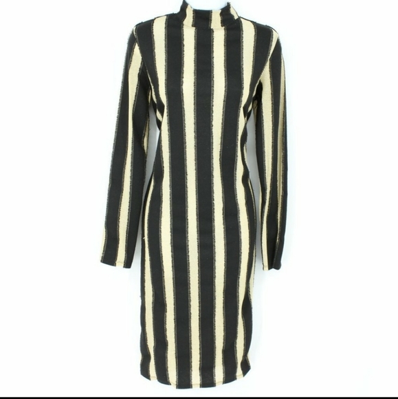 zara black and gold striped dress Zara | Dresses | Zara Trafaluc Womens Dress Sheath Gold Black Vertical  Stripe Stretch Knit Size M